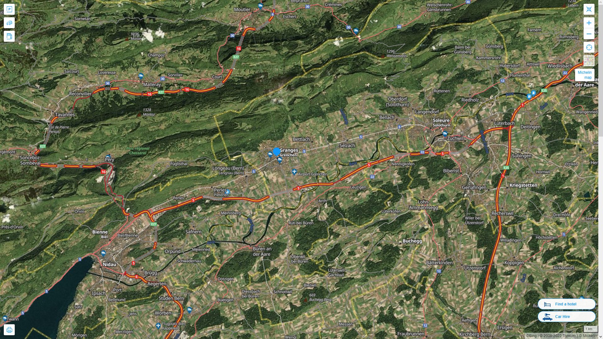 Grenchen Highway and Road Map with Satellite View